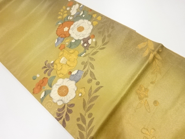 JAPANESE KIMONO / VINTAGE FUKURO OBI / KIKU & CAMELLIA